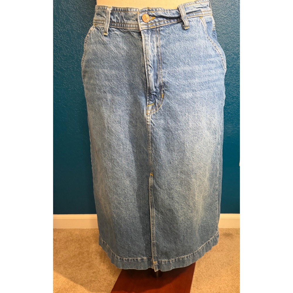 Boden Blue Denim Midi Skirt High Waisted Front Slit 100% Cotton Size US 10